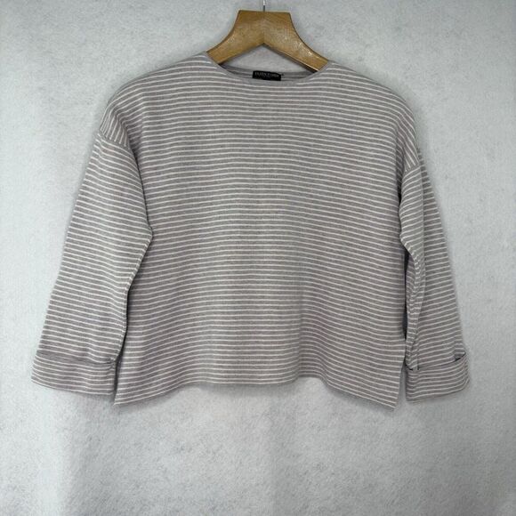 Eileen Fisher Women’s Gray Sz PS Striped 70% Organic Cotton/Silk Blend Sweater - Picture 2 of 8